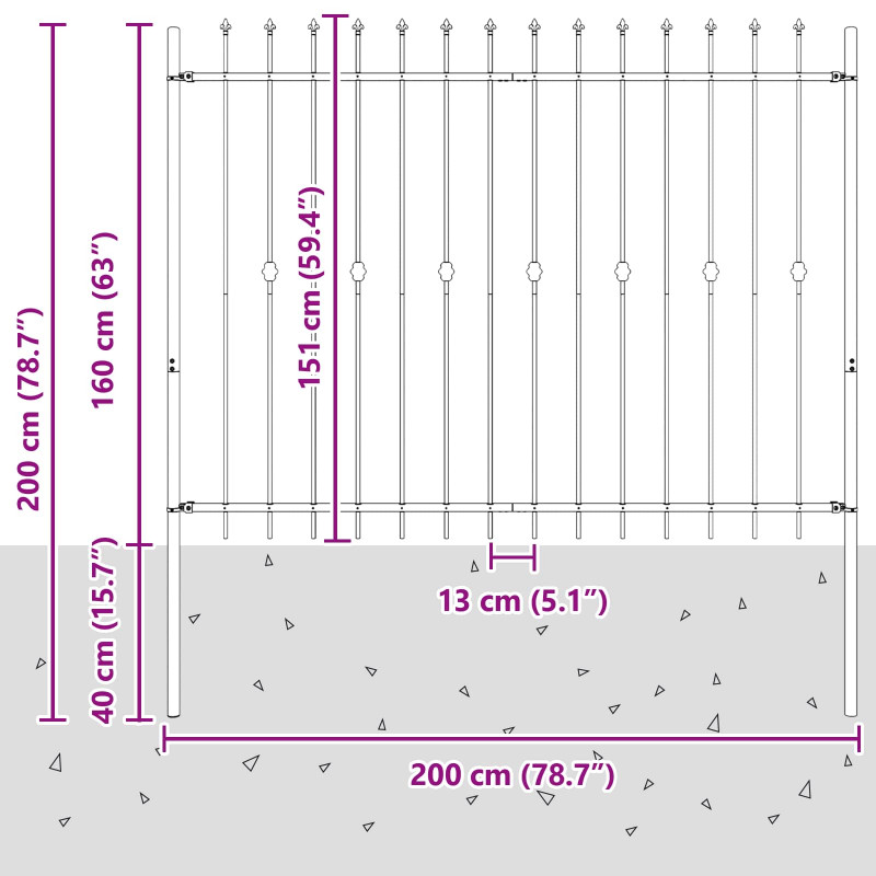 Ogrodzenie z kolcami Asten Czarny 200 x 200 cm