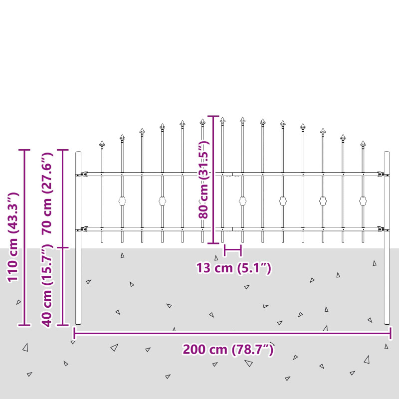Ogrodzenie z kolcami Asten Czarny 200 x 130 cm