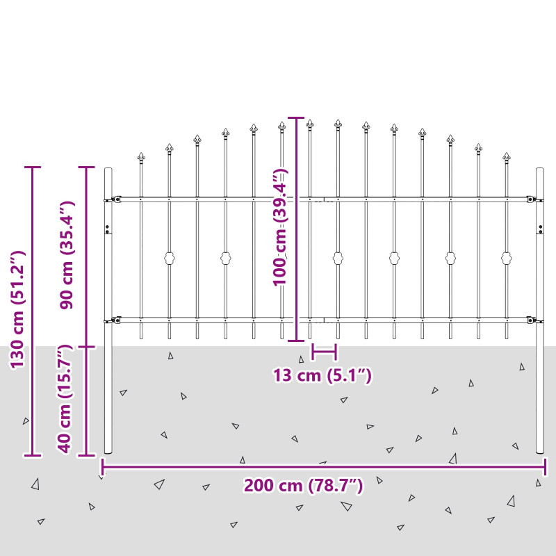 Ogrodzenie z kolcami Asten Czarny 200 x 130 cm