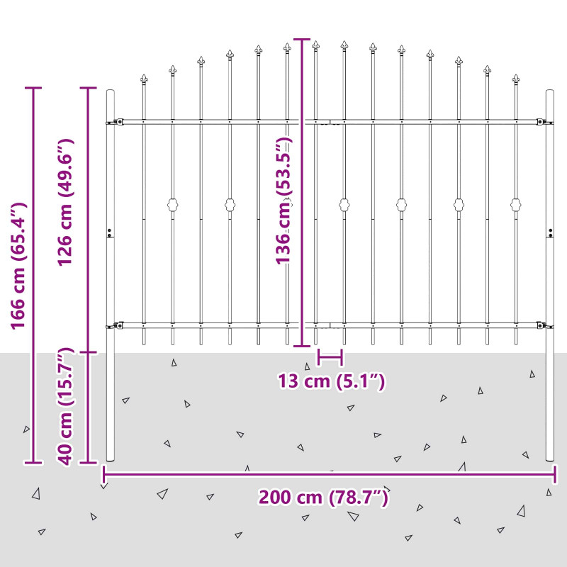 Ogrodzenie z kolcami Asten Czarny 200 x 130 cm