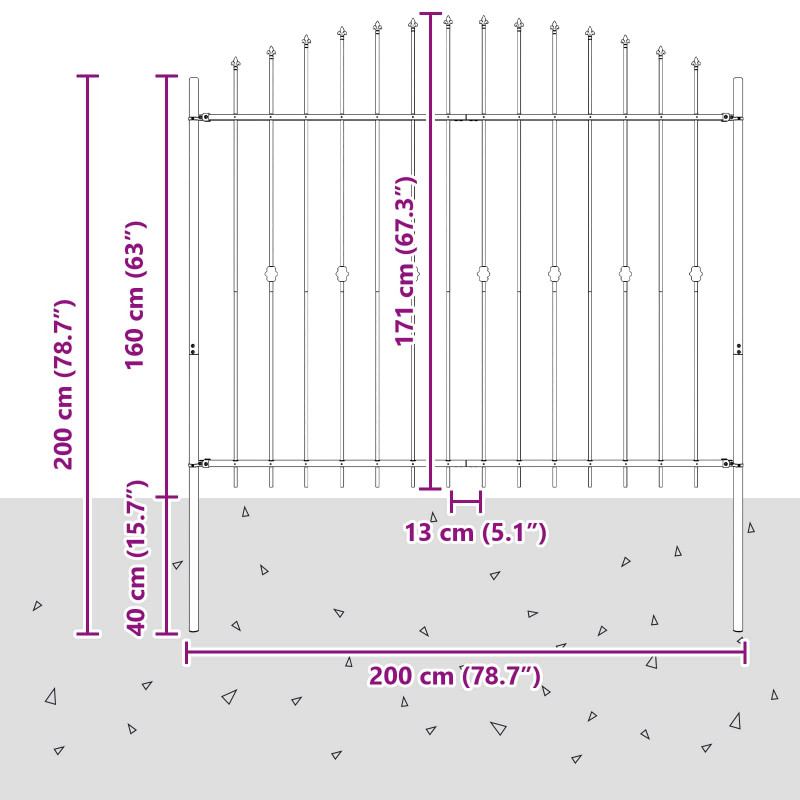 Ogrodzenie z kolcami Asten Czarny 200 x 200 cm
