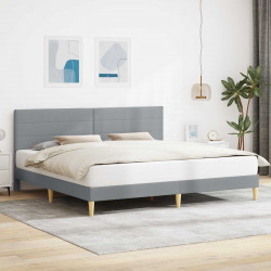 Ramka łóżka Z zagłówkiem Jasnoszary 200 x 200 cm tkanina