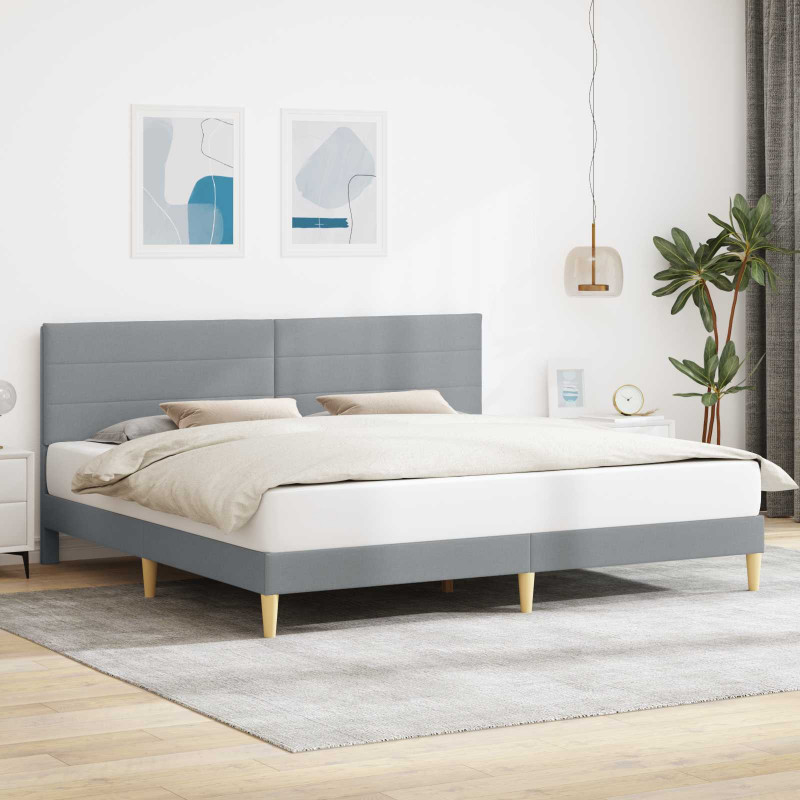 Ramka łóżka Z zagłówkiem Jasnoszary 200 x 200 cm tkanina