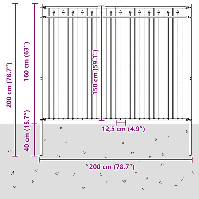 Ogrodzenie ze szpikulcem Baarlo Czarny 200 x 200 cm