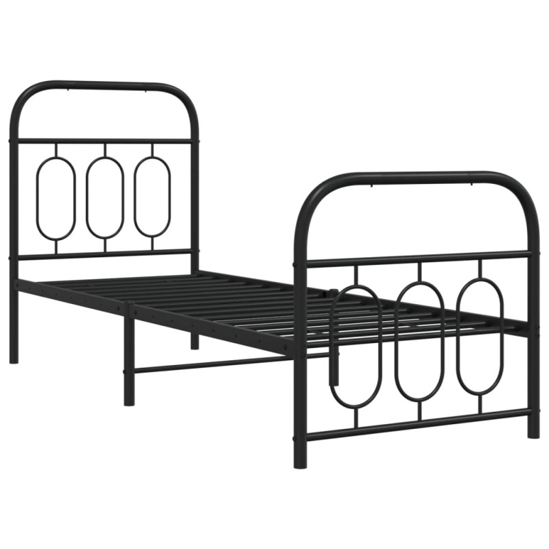 Metalowa rama łóżka z wezgłowiem i zanóżkiem, czarna, 75x190 cm