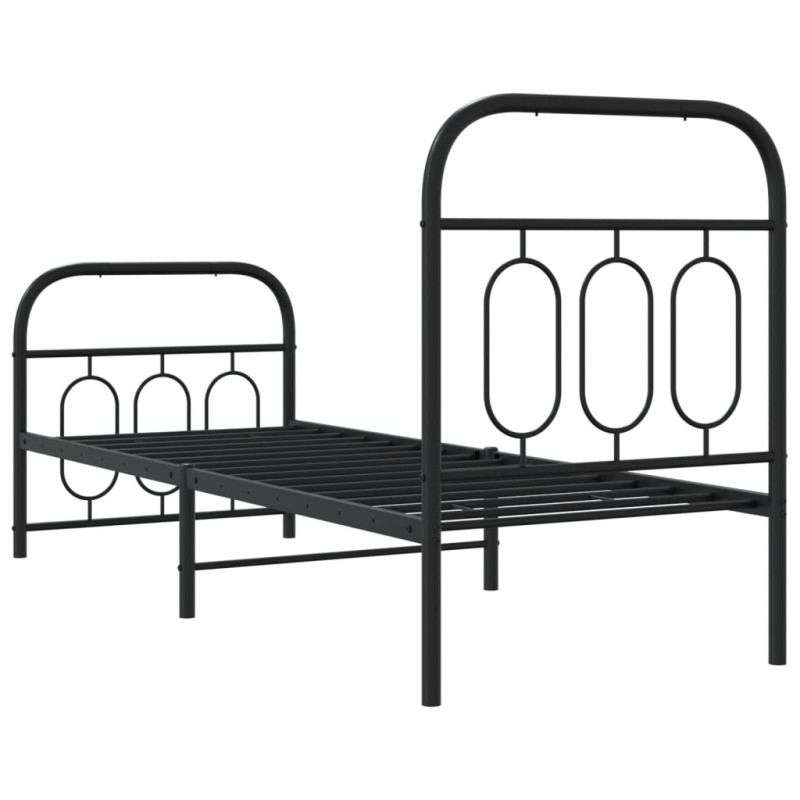 Metalowa rama łóżka z wezgłowiem i zanóżkiem, czarna, 75x190 cm