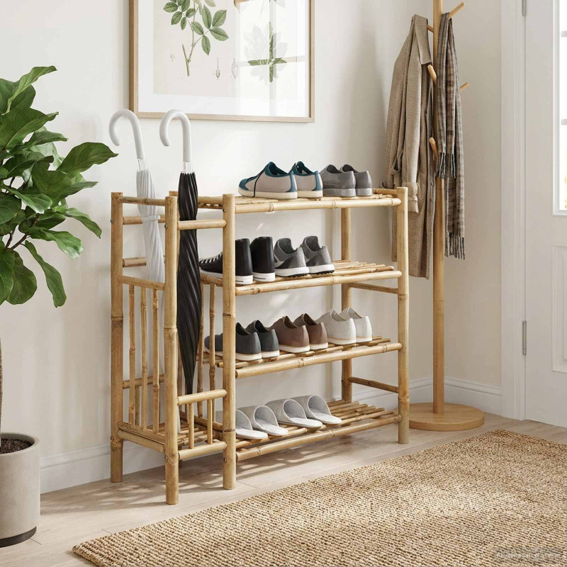 Stojak na buty z półką Naturalny 88 x 27 x 80 cm Bambus