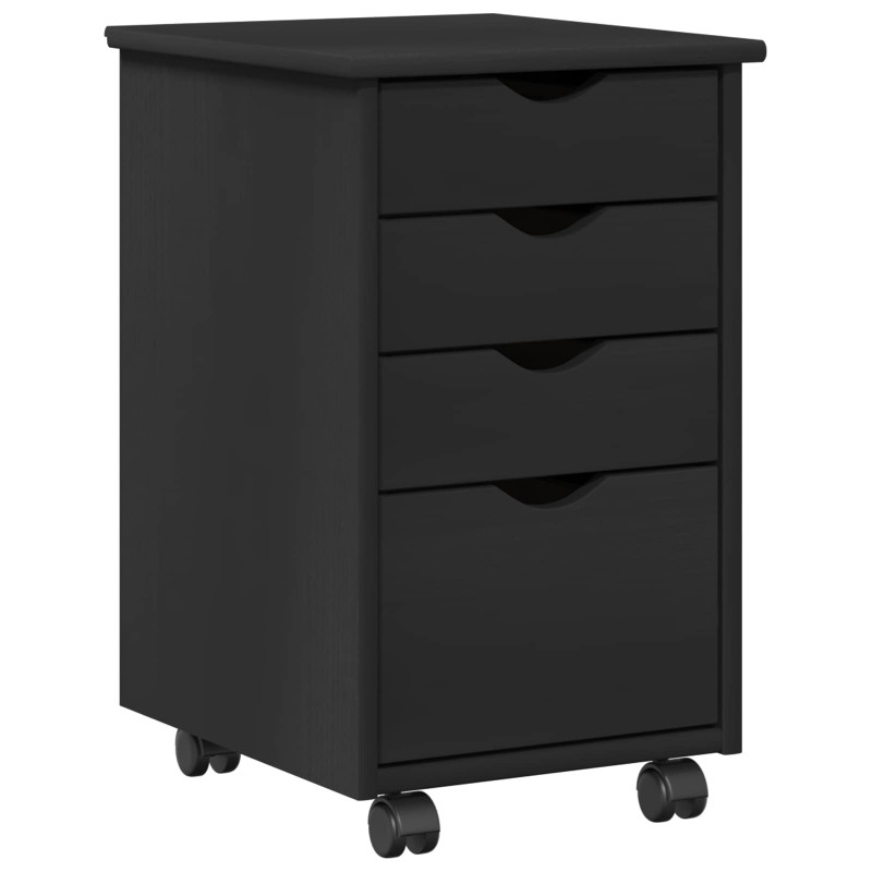 Rolkowa szafka Czarny 34 x 39 x 56 cm Lite drewno sosnowe