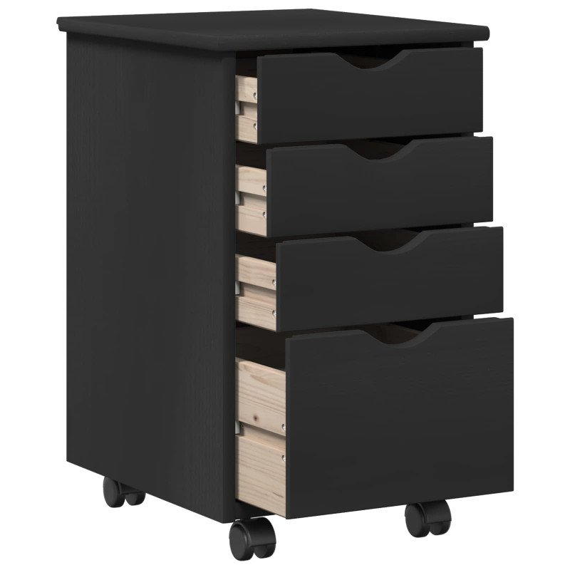 Rolkowa szafka Czarny 34 x 39 x 56 cm Lite drewno sosnowe