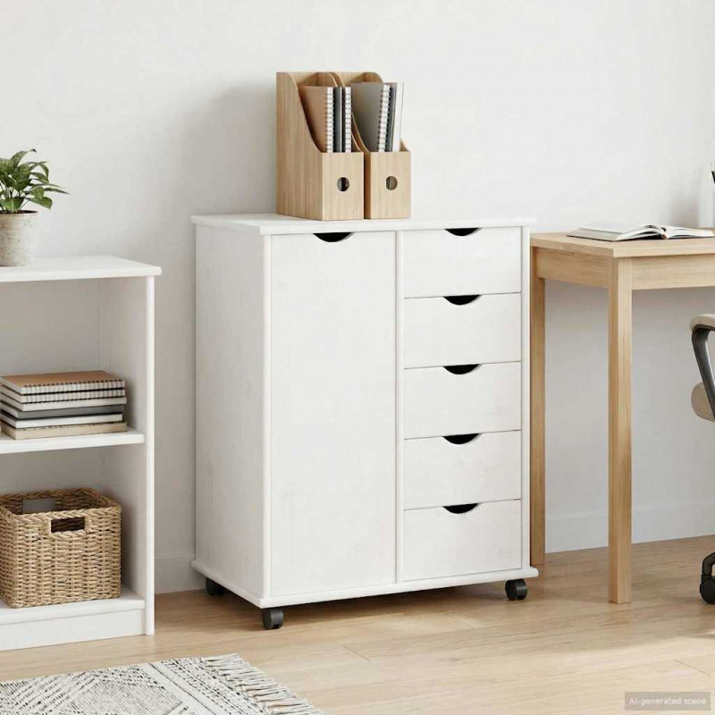 Rolkowa szafka Biały 63,5 x 39 x 79 cm Lite drewno sosnowe