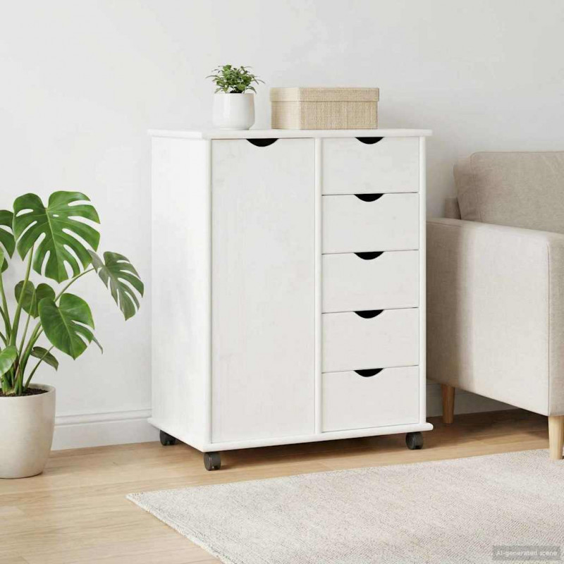 Rolkowa szafka Biały 63,5 x 39 x 79 cm Lite drewno sosnowe
