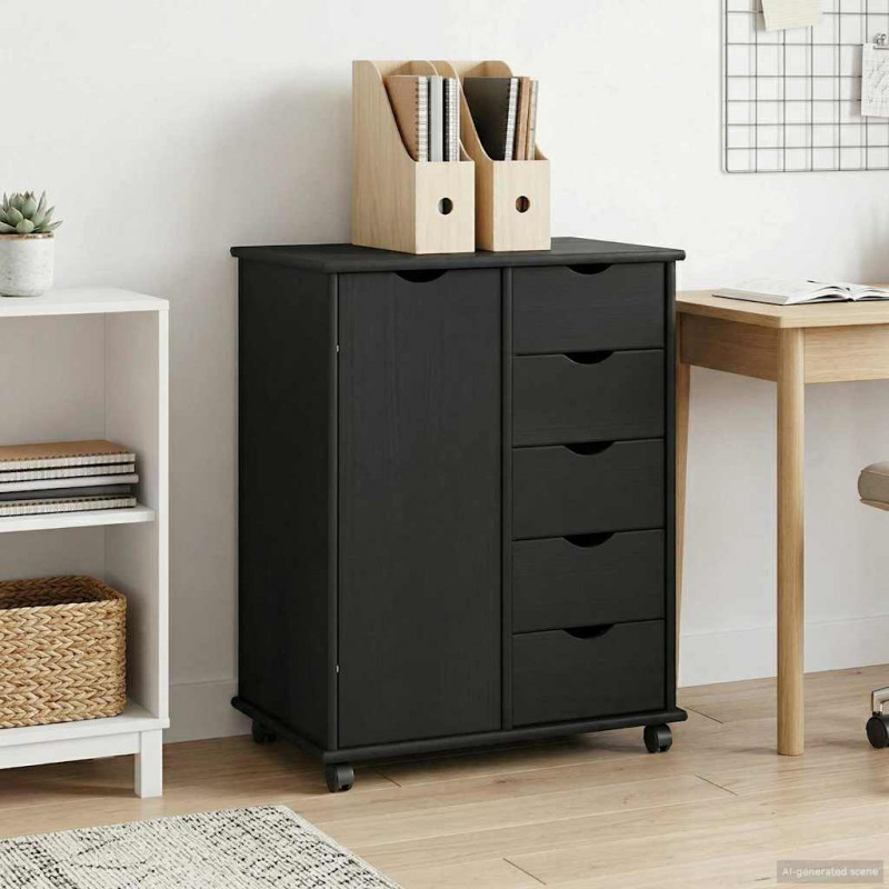Rolkowa szafka Czarny 63,5 x 39 x 79 cm Lite drewno sosnowe