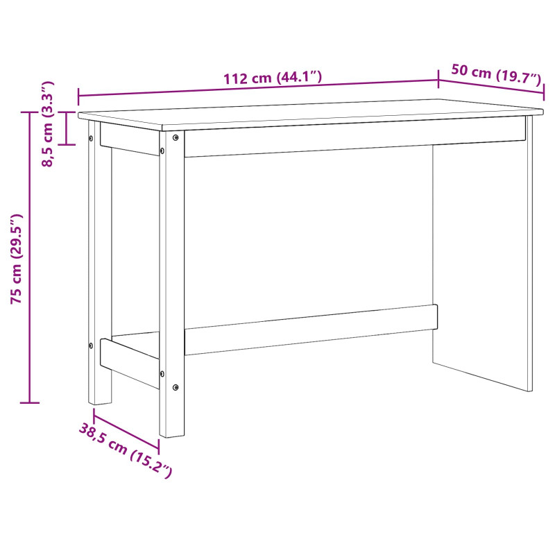 Biurko Czarny 112 x 50 x 75 cm Lite drewno sosnowe