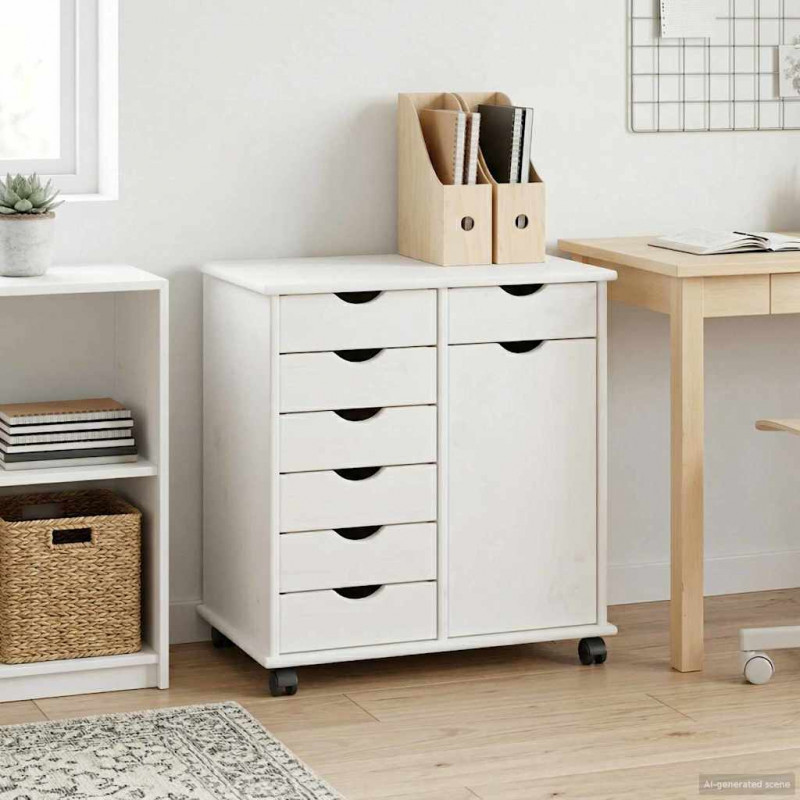 Rolkowa szafka Biały 63,5 x 39 x 65,5 cm Lite drewno sosnowe