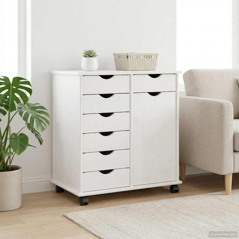 Rolkowa szafka Biały 63,5 x 39 x 65,5 cm Lite drewno sosnowe