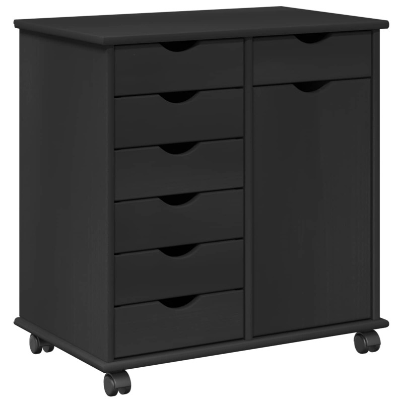 Rolkowa szafka Czarny 63,5 x 39 x 65,5 cm Lite drewno sosnowe