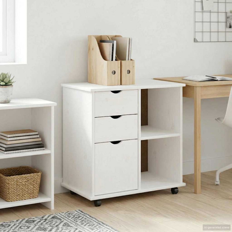 Rolkowa szafka Biały 63,5 x 39 x 65,5 cm Lite drewno sosnowe