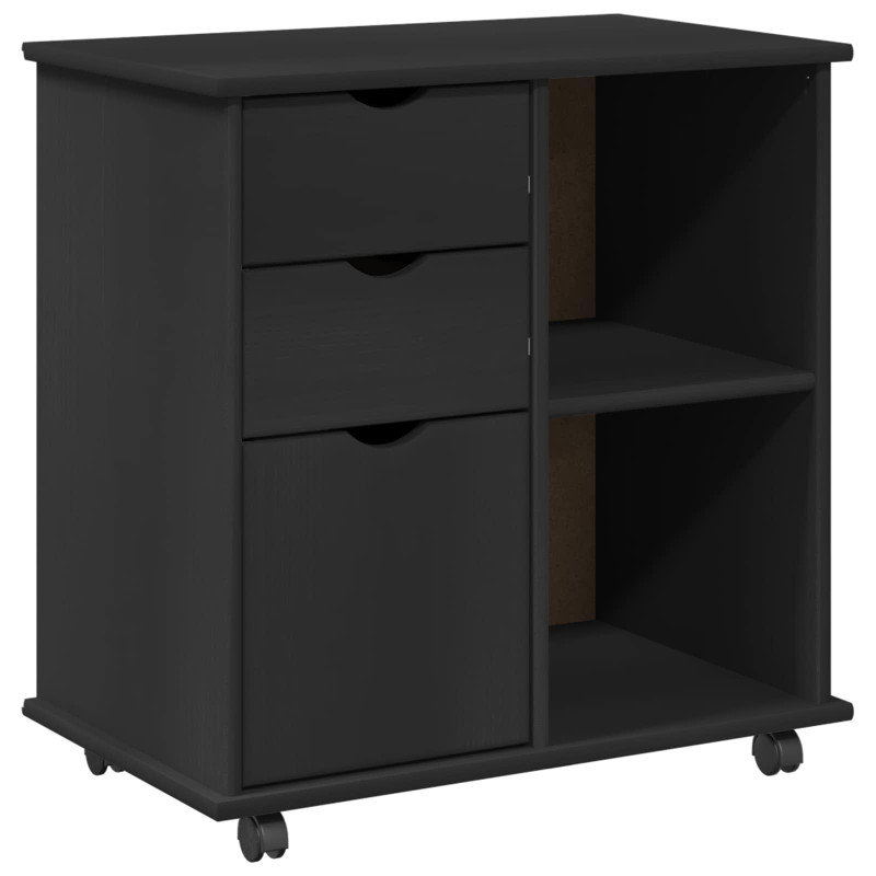 Rolkowa szafka Czarny 63,5 x 39 x 65,5 cm Lite drewno sosnowe