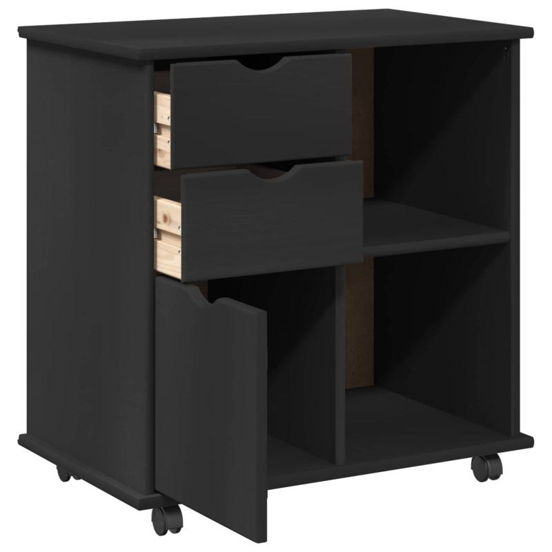 Rolkowa szafka Czarny 63,5 x 39 x 65,5 cm Lite drewno sosnowe