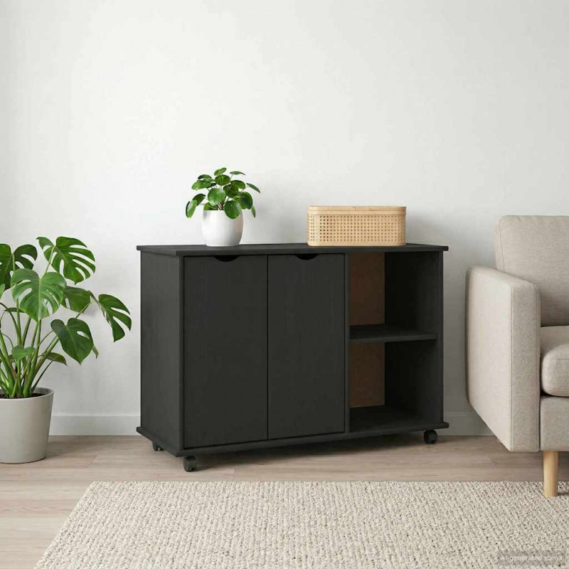 Rolkowa szafka Czarny 100 x 39 x 65,5 cm Lite drewno sosnowe