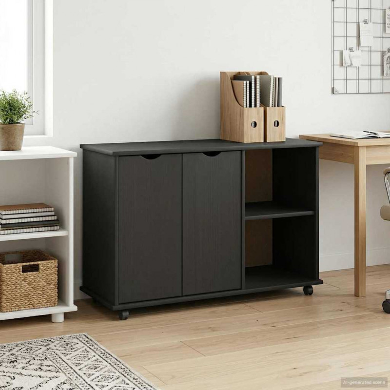 Rolkowa szafka Czarny 100 x 39 x 65,5 cm Lite drewno sosnowe
