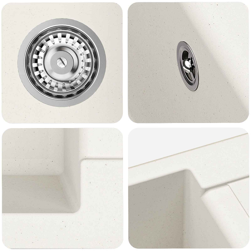 Zlew Biały 780 x 500 mm 80% Kwarc i 20% Żywica