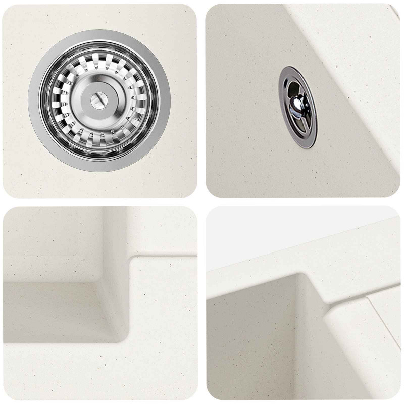 Zlew Biały 780 x 500 mm 80% Kwarc i 20% Żywica