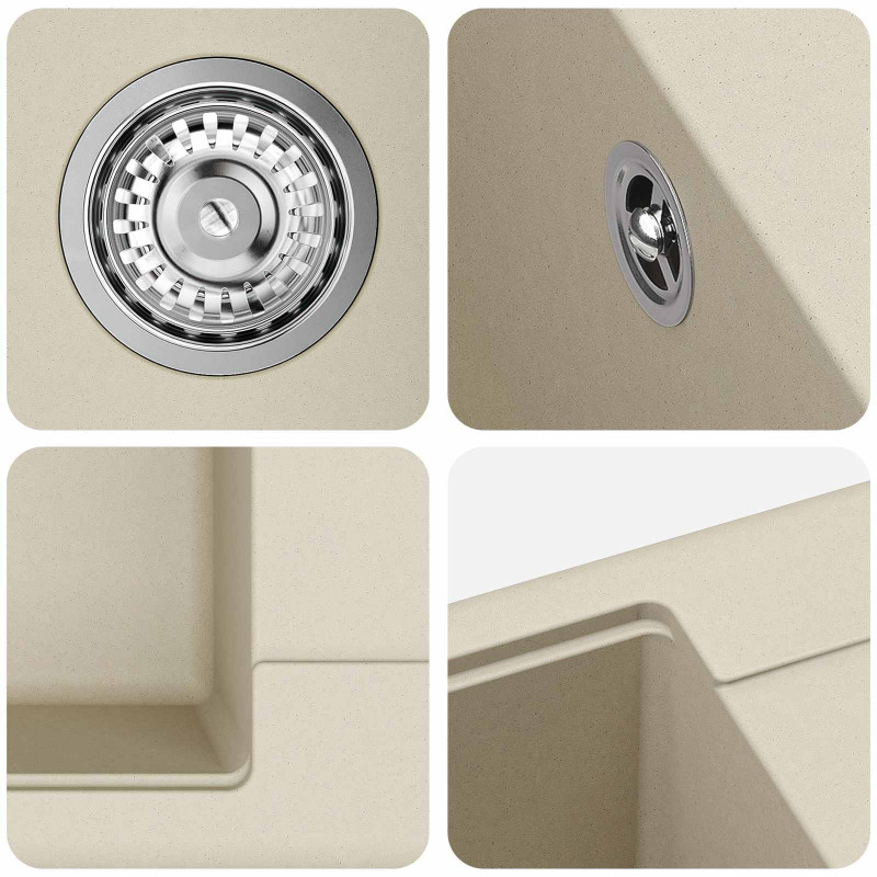 Zlew Beżowy 670 x 460 mm 80% Kwarc i 20% Żywica