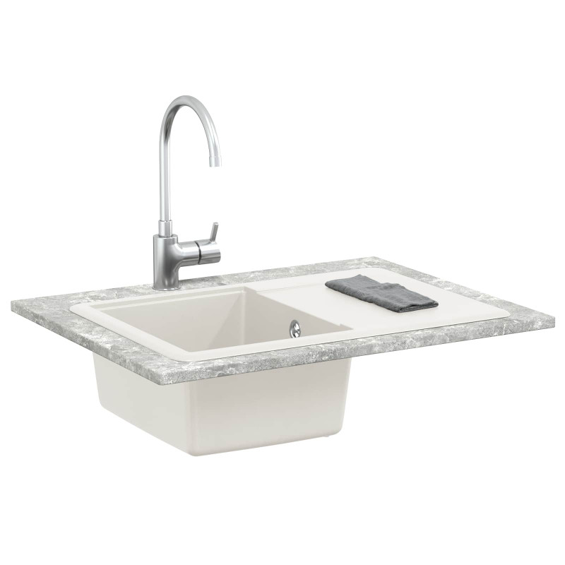 Zlew Biały 670 x 460 mm 80% Kwarc i 20% Żywica
