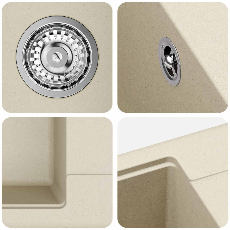 Zlew Beżowy 560 x 460 mm 80% Kwarc i 20% Żywica