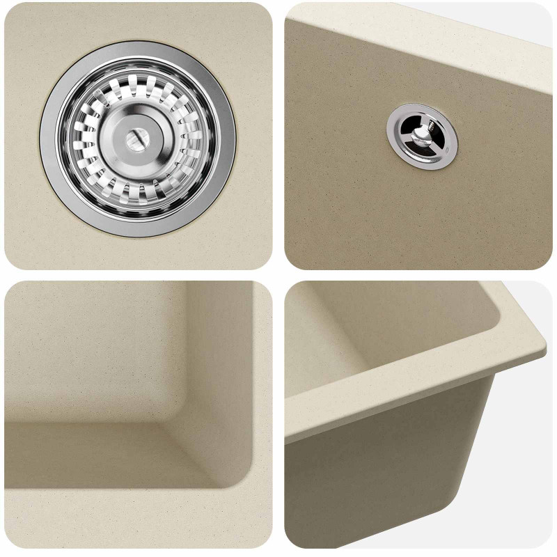 Zlew Beżowy 430 x 460 mm 80% Kwarc i 20% Żywica