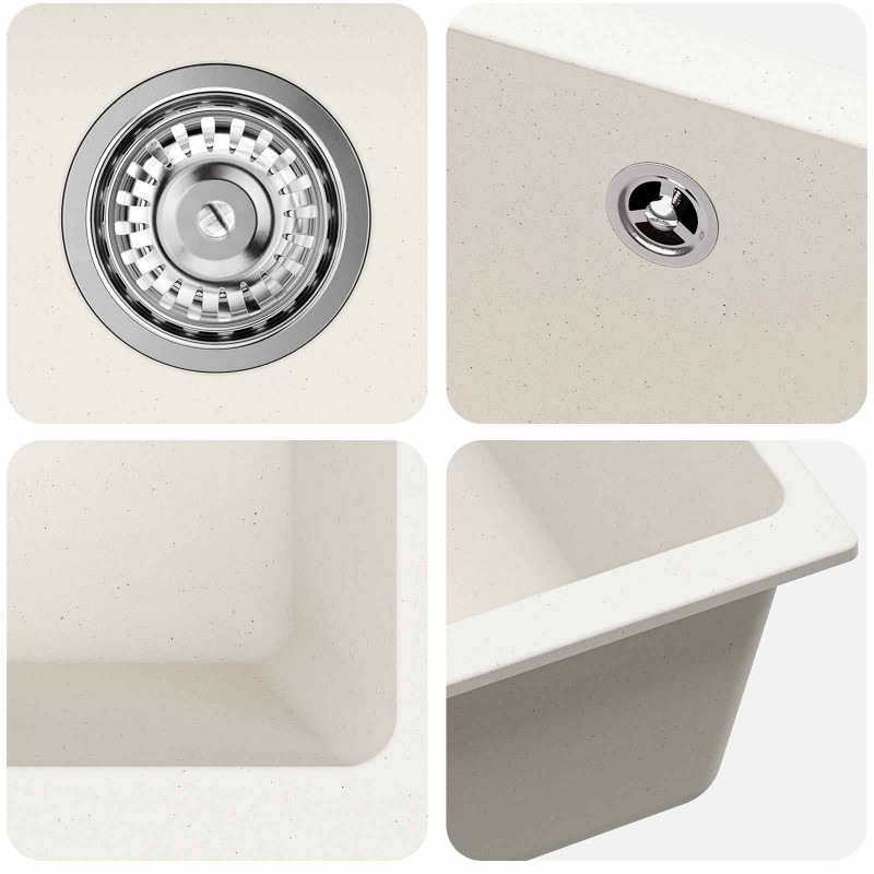 Zlew Biały 430 x 460 mm 80% Kwarc i 20% Żywica