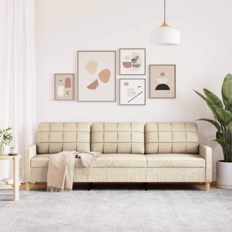 3-osobowa sofa, kremowa, 210 cm, tapicerowana tkaniną