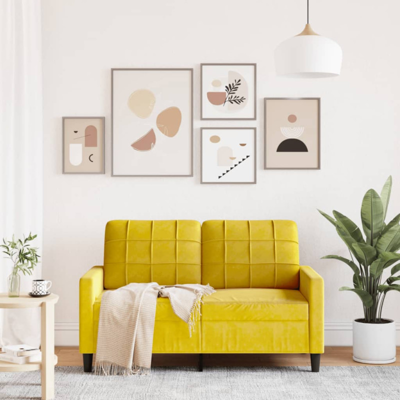 Sofa 2-osobowa, żółta, 120 cm, tapicerowana aksamitem