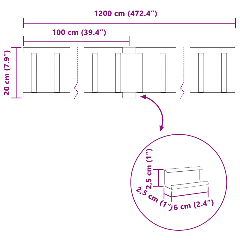 Stróż śniegu na dachu Antracyt 1200 x 2,5 x 20 cm Stal