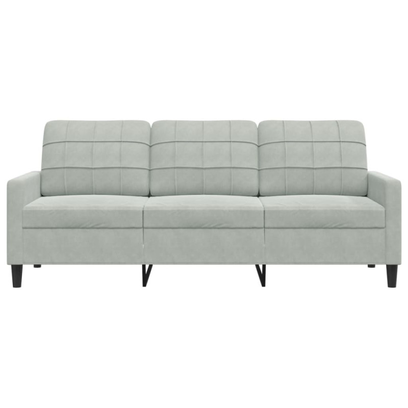 Sofa 3-osobowa, jasnoszara, 180 cm, tapicerowana aksamitem