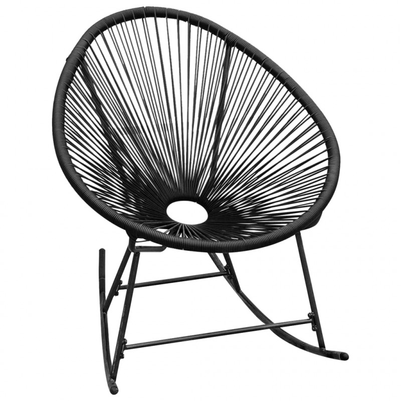 Ogrodowy fotel bujany, czarny, rattan PE