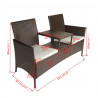 Dwuosobowa sofa ogrodowa ze stolikiem, rattan PE, brązowa