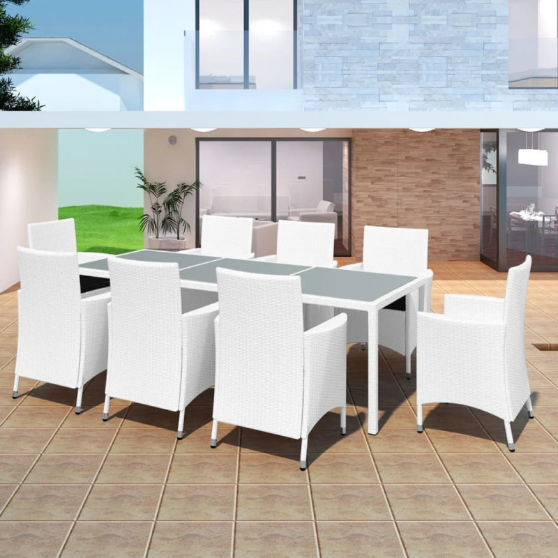 9-cz. zestaw mebli ogrodowych, rattan PE, kremowa biel