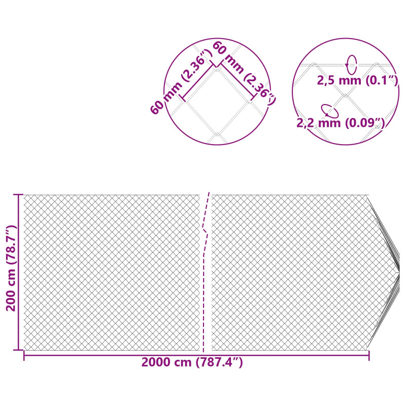 Ogrodzenie łańcuchowe Zielony 2 x 20 m Stal