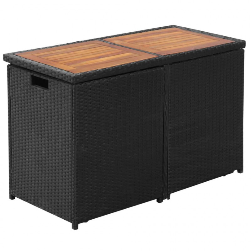 3-cz. zestaw mebli bistro z poduszkami, rattan PE, czarny