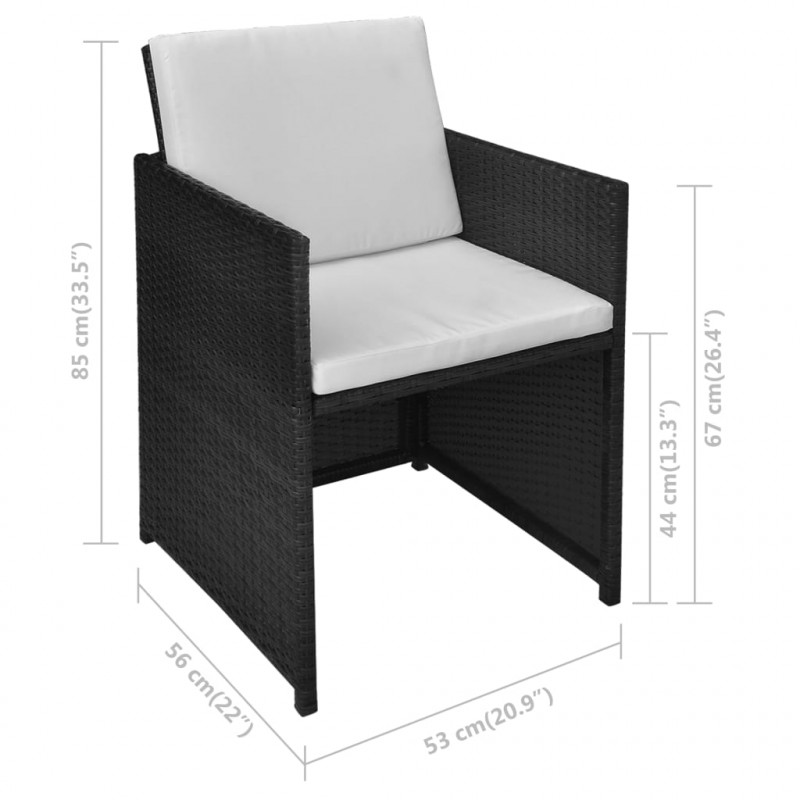 3-cz. zestaw mebli bistro z poduszkami, rattan PE, czarny