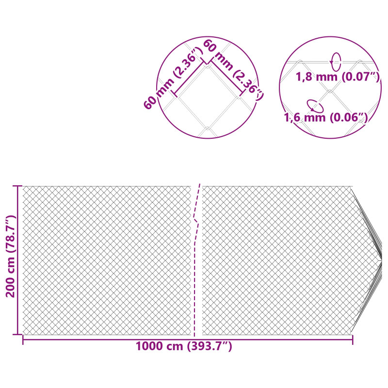 Ogrodzenie łańcuchowe Ocynkowany 2 x 10 m Szkło
