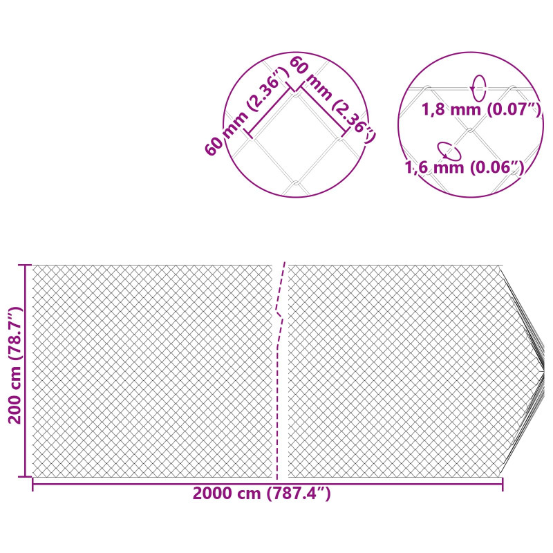 Ogrodzenie łańcuchowe Ocynkowany 2 x 20 m Szkło