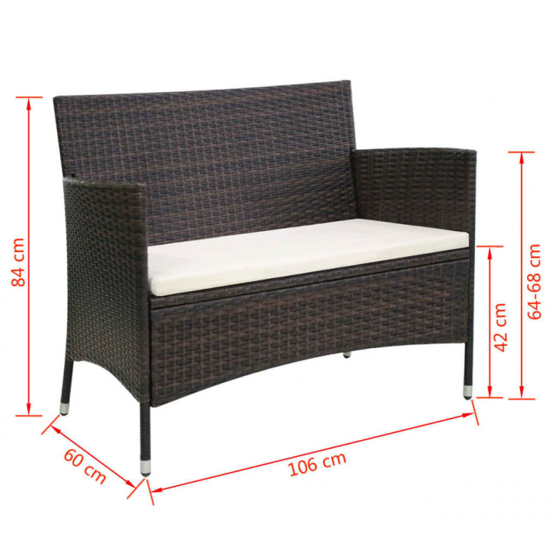 Ławka ogrodowa, 106 cm, polirattan, brązowa