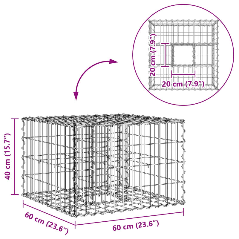 Podniesione łóżko gabionowe Srebrny 60 x 60 x 40 cm