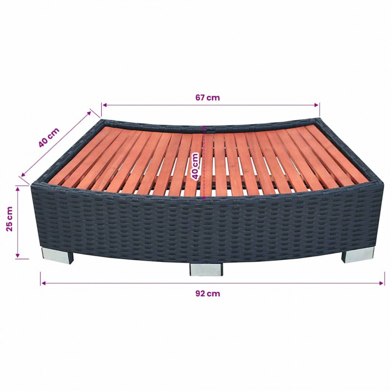 Stopień do spa 92 x 45 x 25 cm, polirattanowy, czarny
