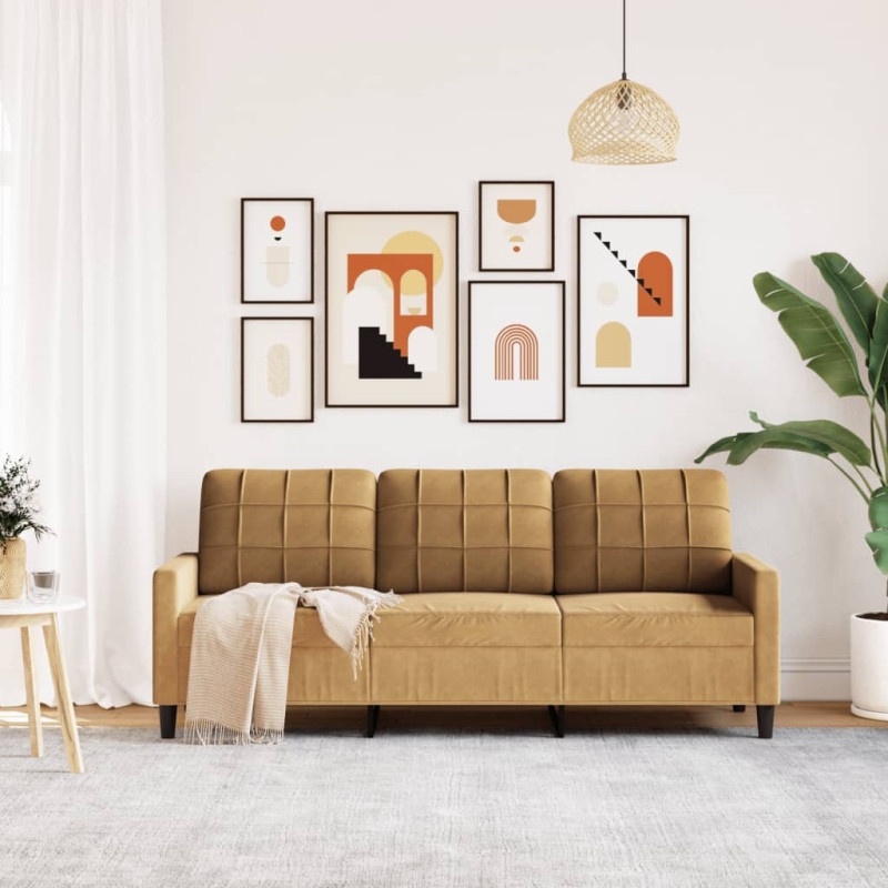 Sofa 3-osobowa, brązowa, 180 cm, tapicerowana aksamitem