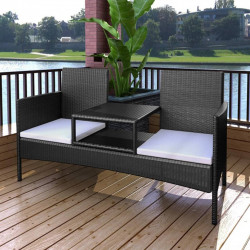 Dwuosobowa sofa ogrodowa ze stolikiem, rattan PE, czarna
