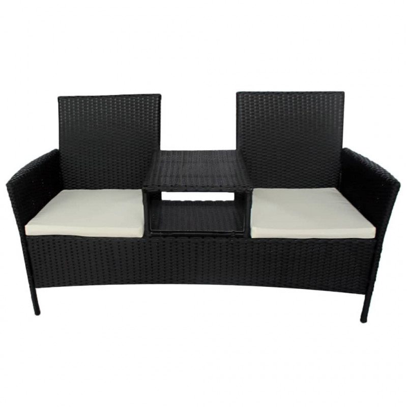 Dwuosobowa sofa ogrodowa ze stolikiem, rattan PE, czarna